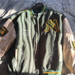 Boohoo Green and Cream Varsity Jacket